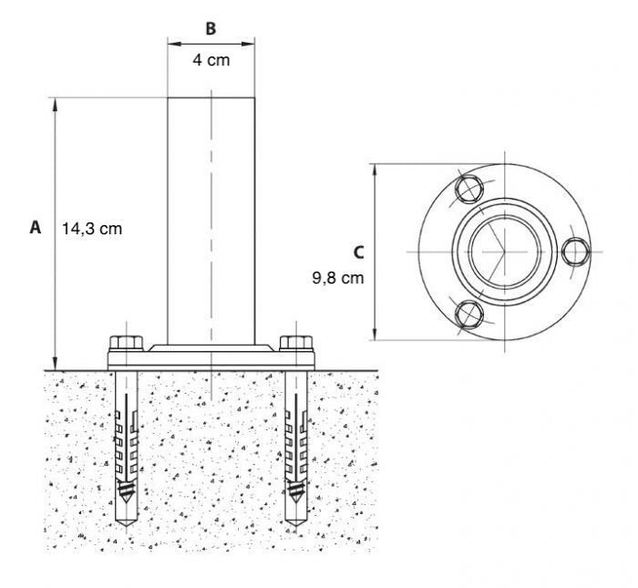 Verankeringsset voor RVS zwembadtrap Ø43 mm (2 stuks) tekening