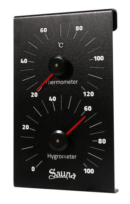 Aluminium sauna thermo-hygrometer verticaal - zwart