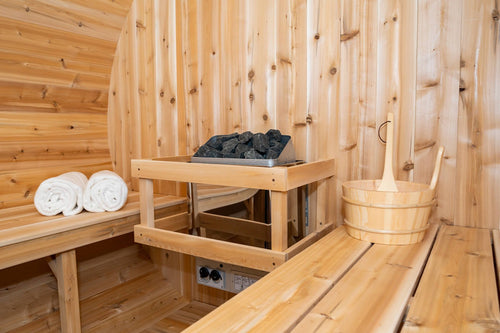 Dundalk White Cedar barrel sauna Ø200 x 300 cm met veranda