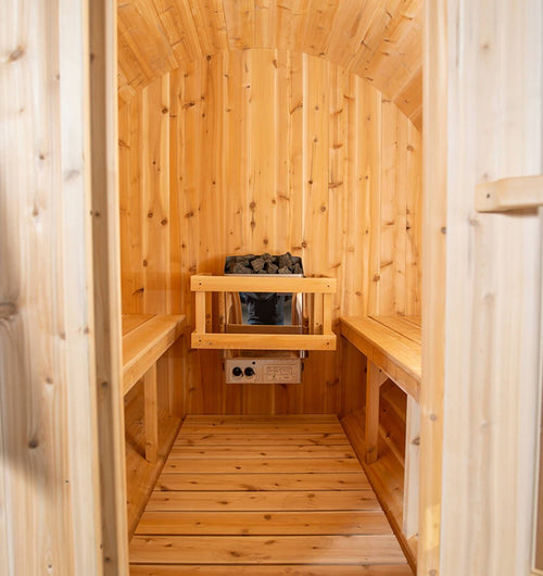 Dundalk White Cedar barrel sauna Ø200 x 300 cm met veranda