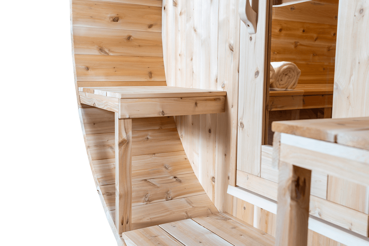 Dundalk White Cedar barrel sauna Ø200 x 300 cm met veranda