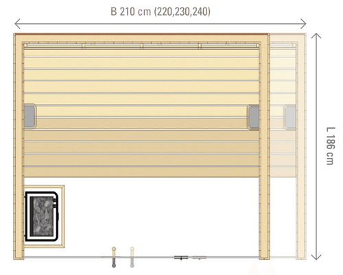 Rhodos Front binnensauna 186 x 210 x 210 cm - Thermo Espen hout