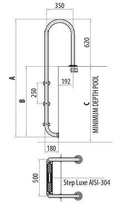 Astral RVS-304 rechte zwembadtrap - 4 treden tekening