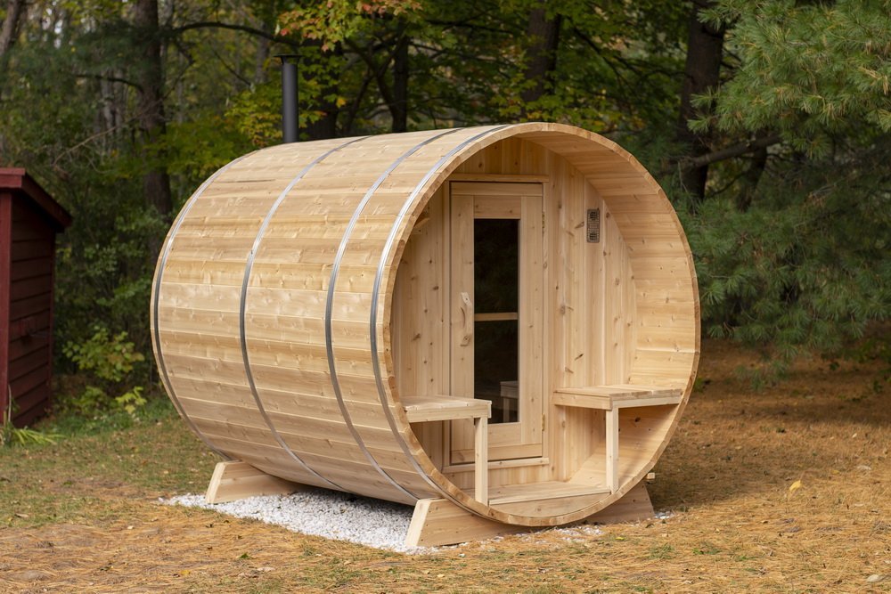 Dundalk White Cedar barrel sauna Ø200 x 245 cm met veranda