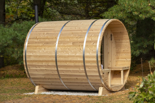 Dundalk White Cedar barrel sauna Ø200 x 245 cm met veranda