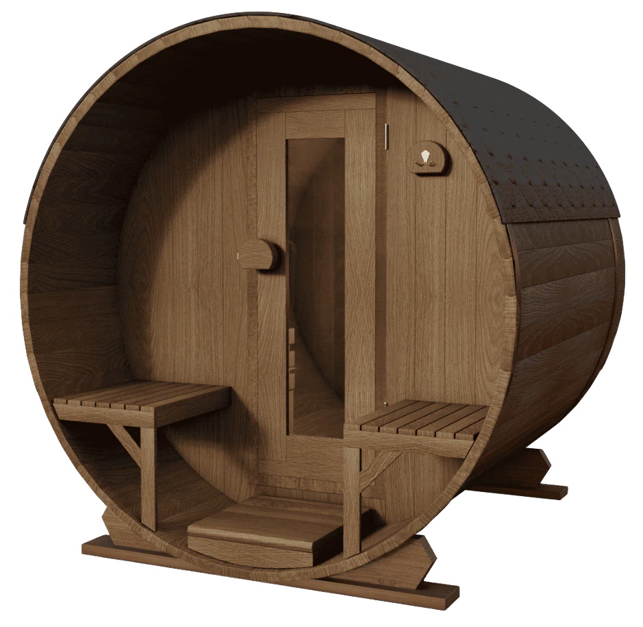 Gemodificeerd Ayous barrel sauna met voorportaal 180 cm