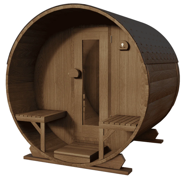 Gemodificeerd Ayous barrel sauna met voorportaal 180 cm