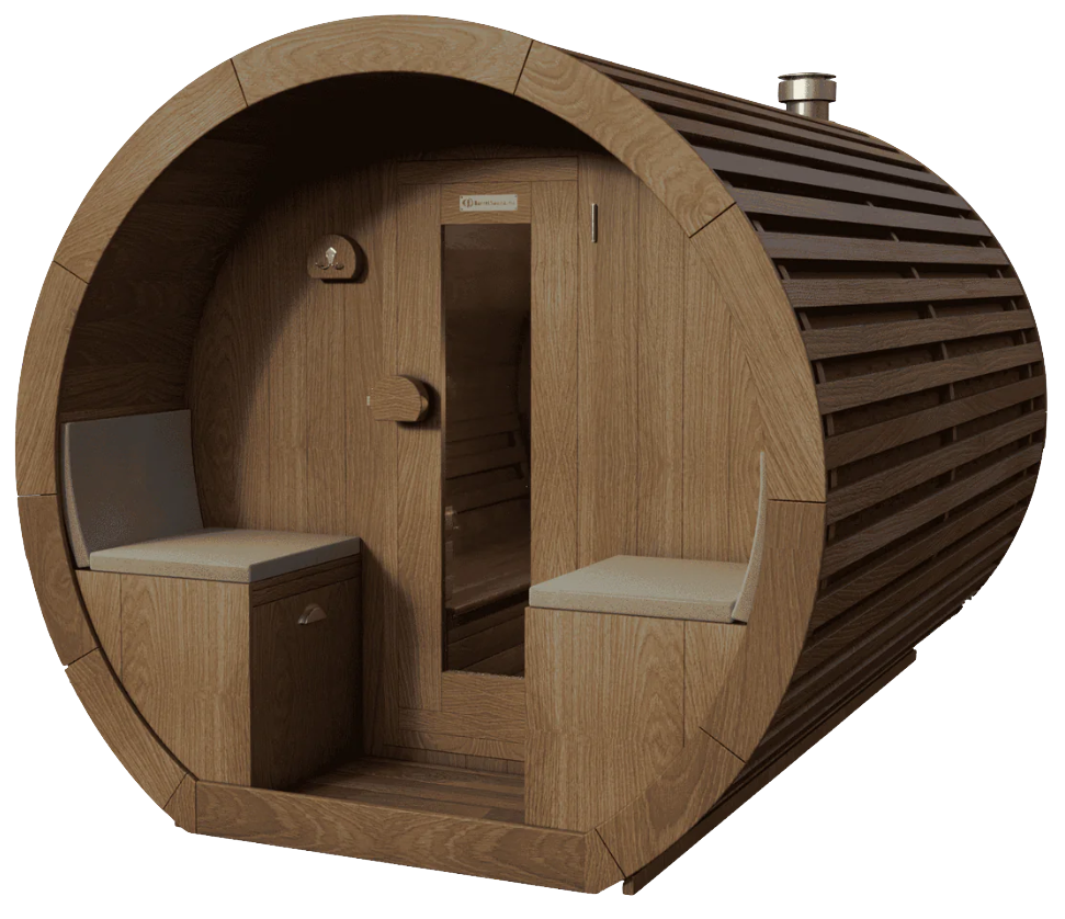 Niksen gemodificeerd Ayous barrel sauna met voorportaal 300 cm