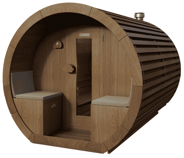 Niksen gemodificeerd Ayous barrel sauna met voorportaal 300 cm