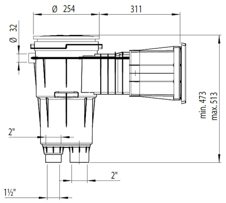 Astral ABS 17,5 liter skimmer brede mond - wit maattekening 3