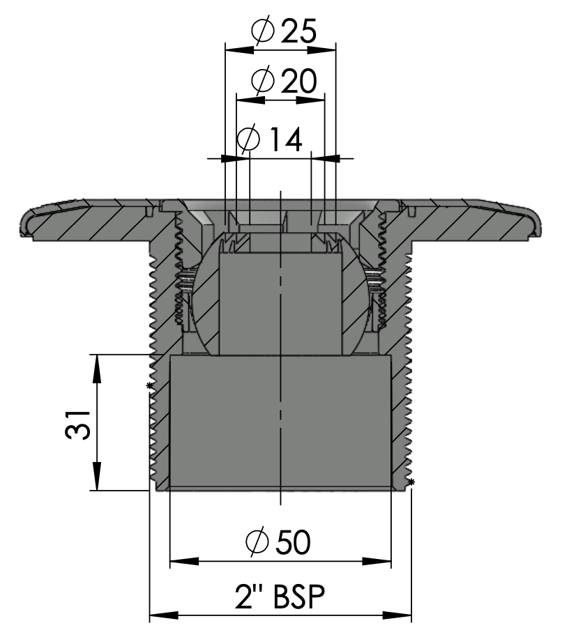 Astral verstelbare inspuiter (Ø14/20/25 mm) voor beton - wit