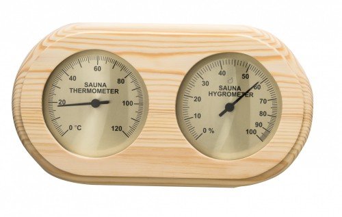 Sauna thermo-hygrometer rechthoekig afgerond - Pine